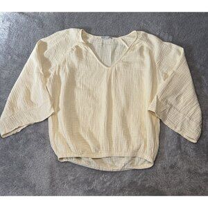 Anthropology Evereve Bell Sleeve Cream Top Women's Small Cotton V-Neck Gauze